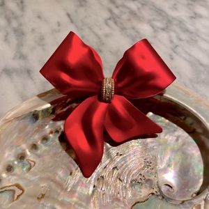 Metal Satin Enamel Christmas Holiday Bow Brooch